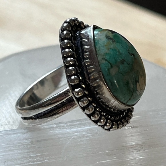 925 SILVER PLATED GEMSTONE RING TIBETAN TURQUOISE SIZE 6 - Picture 4 of 7